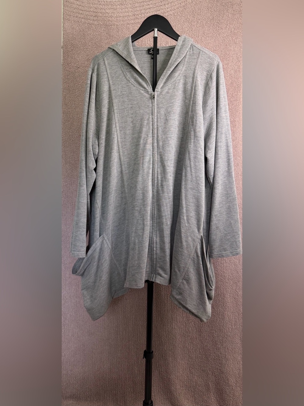 Cable & Gauge 2X Gray Hooded Draped Cardigan Zip Jacket Plus Size